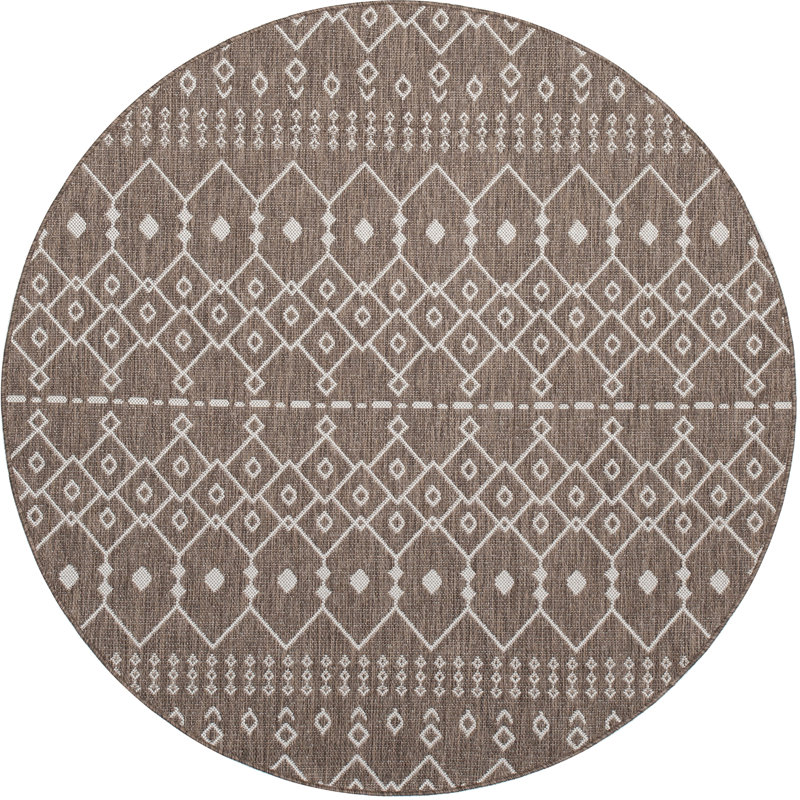 Tapis brun / taupe intérieur / extérieur Marshanna Nord Trellis, Rond 5 pi 3 po