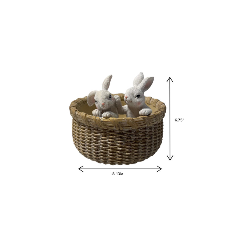 Round Resin Basket w/Easter Bunnies