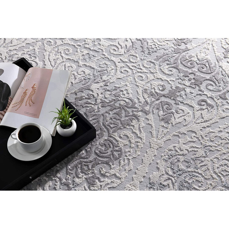 Tapis crème / gris Charlotta, Rectangle 12 pi 4 po x 9 pi