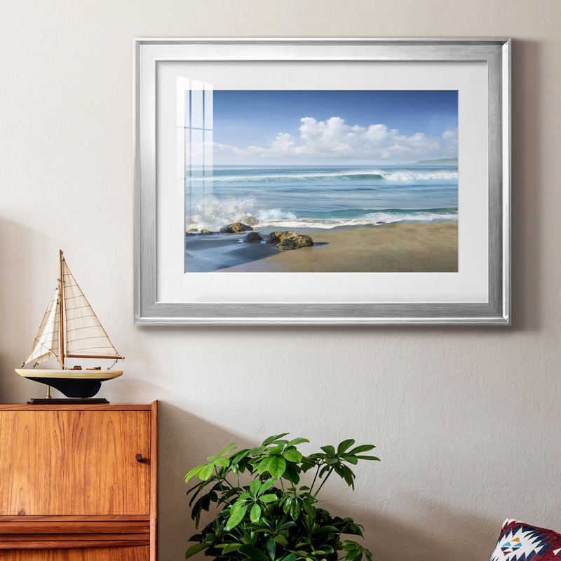 " Sweeping Blue ", Silver Framed Paper, 22.5" H x 30.5" W x 1.5" D