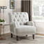 Fauteuil d'appoint capitonné à boutons de luxe, revêtement en tissu beige doux avec structure en bois massif