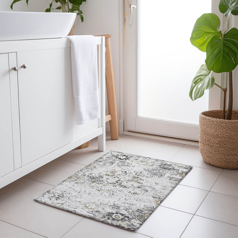 Premium Machine Washable Andreau AMF92 Ash Rug, Rectangle 1'8" x 2'6"