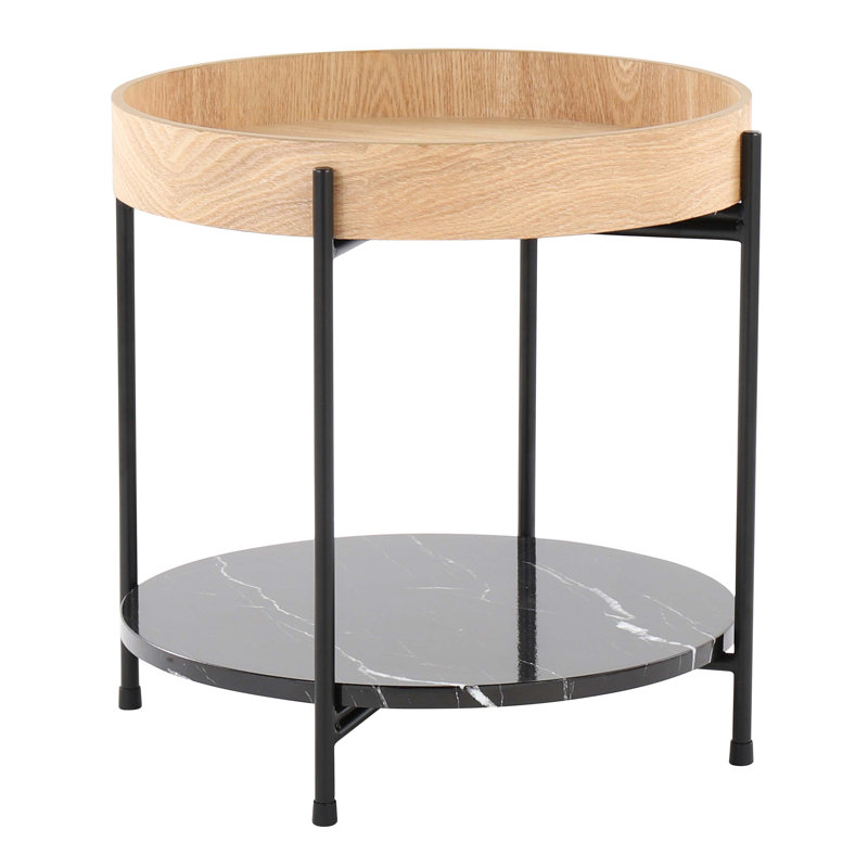Greely Wood Tray Top End Table with Faux Marble Accents