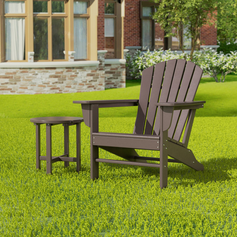 Chaise Adirondack en plastique / résine Geoff avec table, Brun foncé