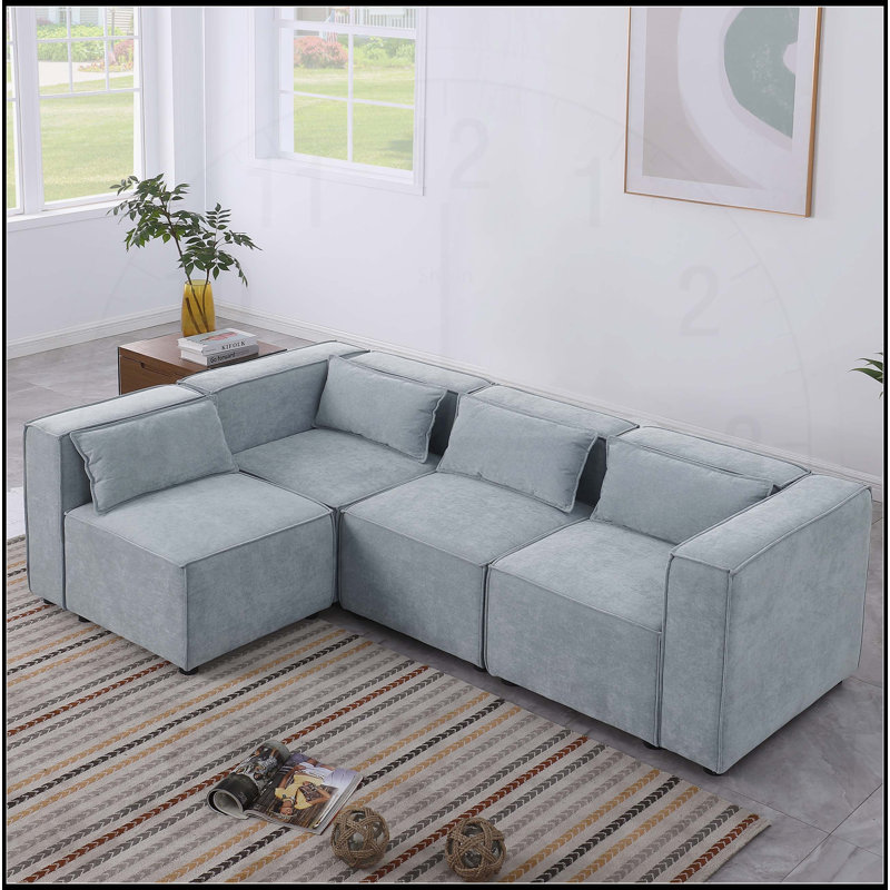 Canapé modulaire polyvalent à assise et dossier moelleux, Bleu grisâtre