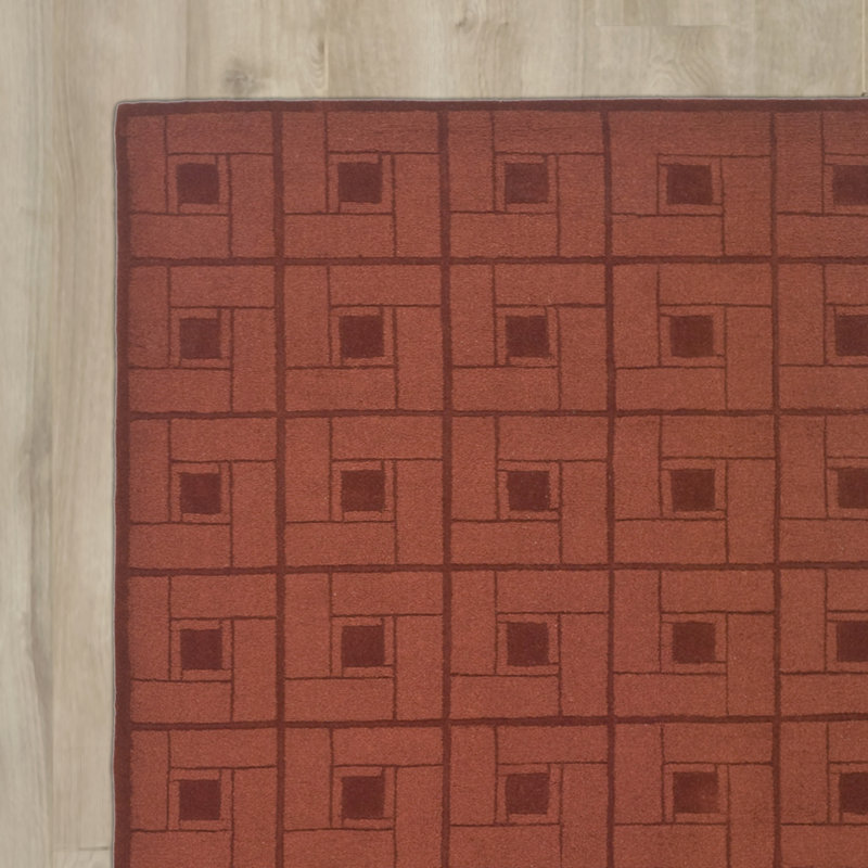 Tapis géométrique en laine touffeté à la main Vermillon, Rectangle 8 pi x 10 pi