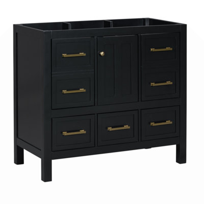 Meuble-lavabo de salle de bain sans lavabo, armoire de rangement en bois massif, meuble-lavabo autoportant avec 5 tiroirs et portes à fermeture douce