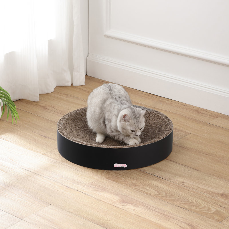 Nelson 20.13" Modern Cardboard Round Bowl Cat Scratcher with Catnip, Black