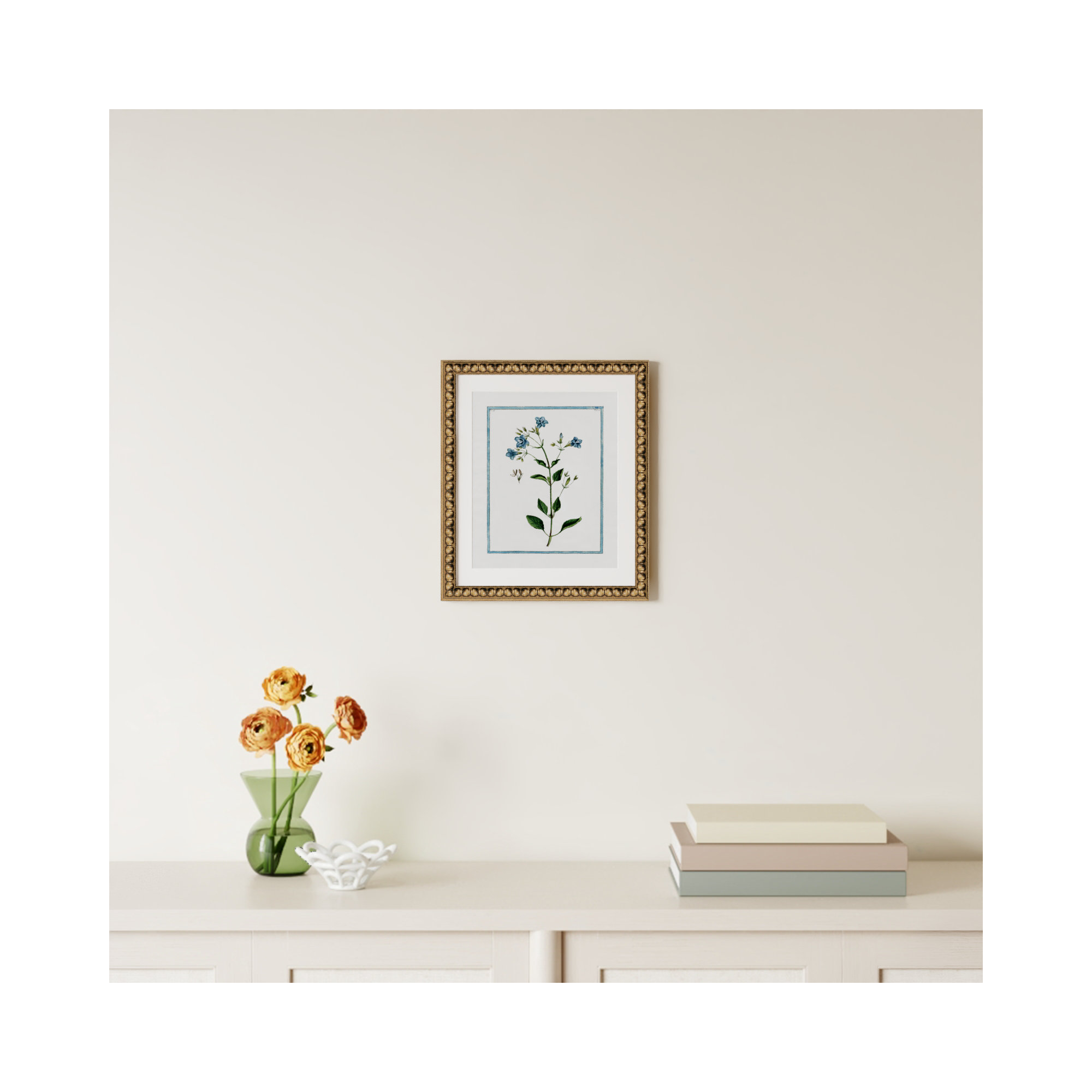 Shabby Elegance Botanical II - Framed Art, 14" W x 16" H, Gold Bead Framed