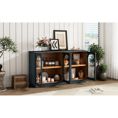 4-Door Buffet Cabinet - Navy. Ample Storage For Kitchen. Adjustable Shelves, Construction. Wire Hole Navy With Space. Dining. Build,
