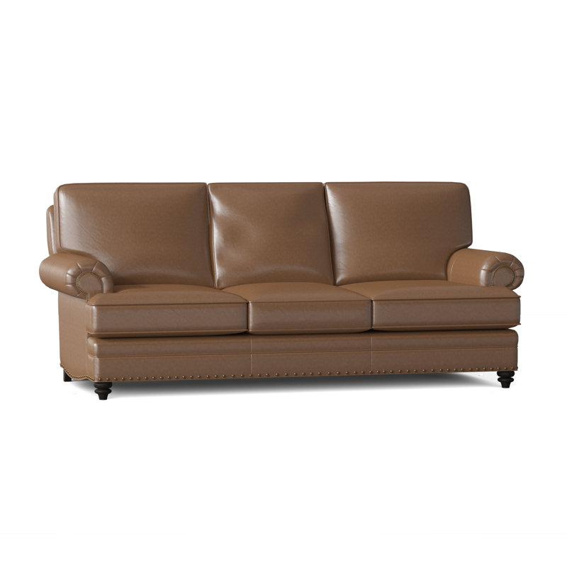 Carrado Leather Sofa, French Natural, Cobblestone, Aline Light Gray Stonewash Genuine Leather