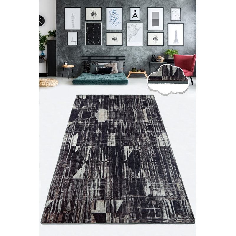 Antibacterial Hall Carpet (3.3 x 9.8 ft), Black & White, 100% Polyester | Total Thickness: 0.4 in | Non-Slip Underside, Machine Washable, Soft Pile Height: 0.2 in | Perfect for Modern Entrances & Living Spaces