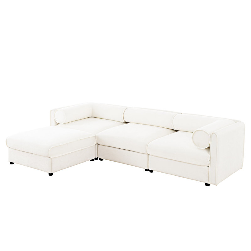 Canapé rembourré avec siège de rangement et repose-pieds, Blanc