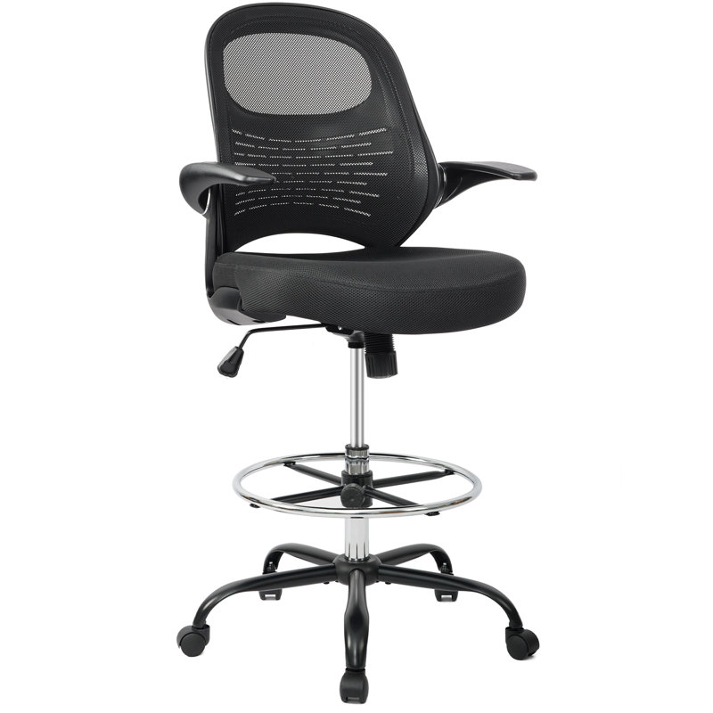 Jhael Ergonomic Mesh Drafting Chair with Flip-Up Arms - Swivel Rolling Home Office Chair for Architects, Black