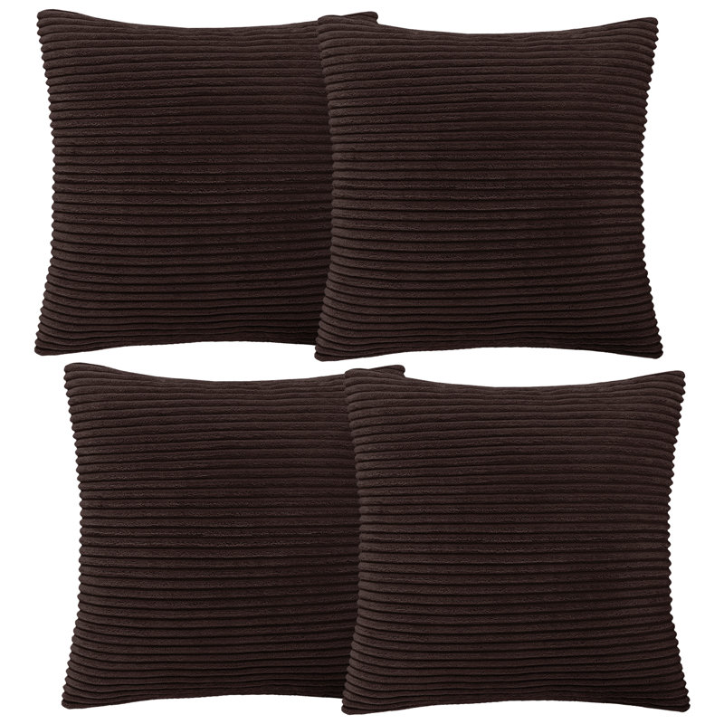 Aspire Homeware Striped Square Velvet Cushion Cover, Coffee, Pack of 4