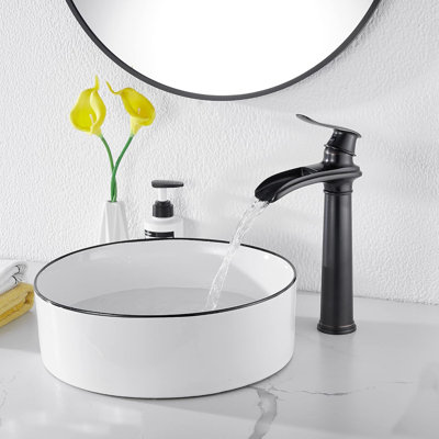 Lavabo vasque de salle de bain monocommande à un trou Waterfall Bronze huilé avec bonde