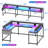 U Shaped Desk, Gaming Desk With Monitor Stand And LED Lights, Reversible Shaped Large Computer Desk With Power Outlets, Office Desk With Storage Bag And Hooks-1934096755
