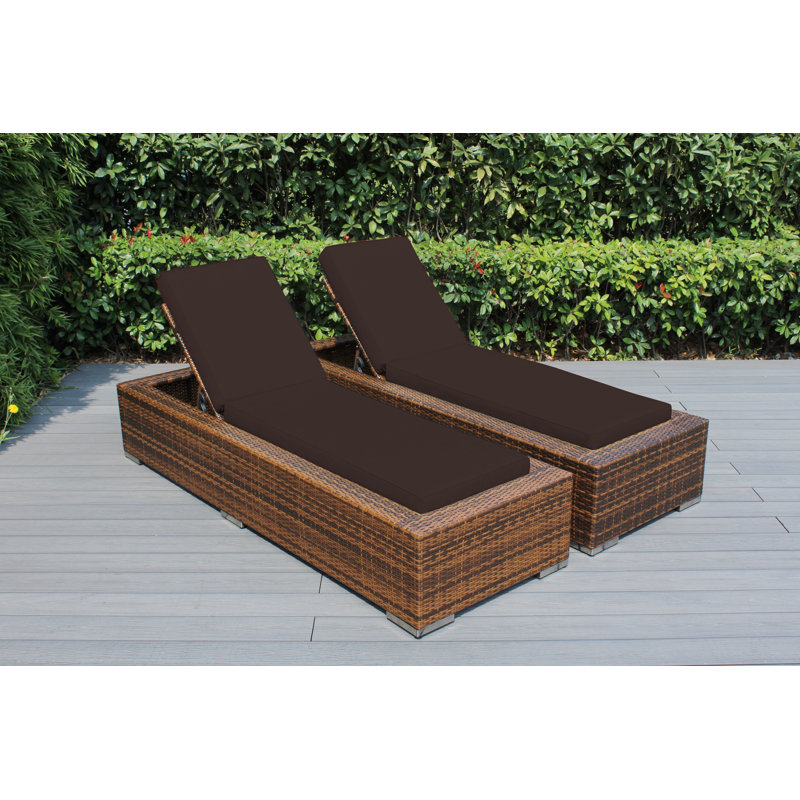 Billyjo Outdoor Wicker Chaise Lounge - No Assembly, Supercrylic Red, Mixed Brown