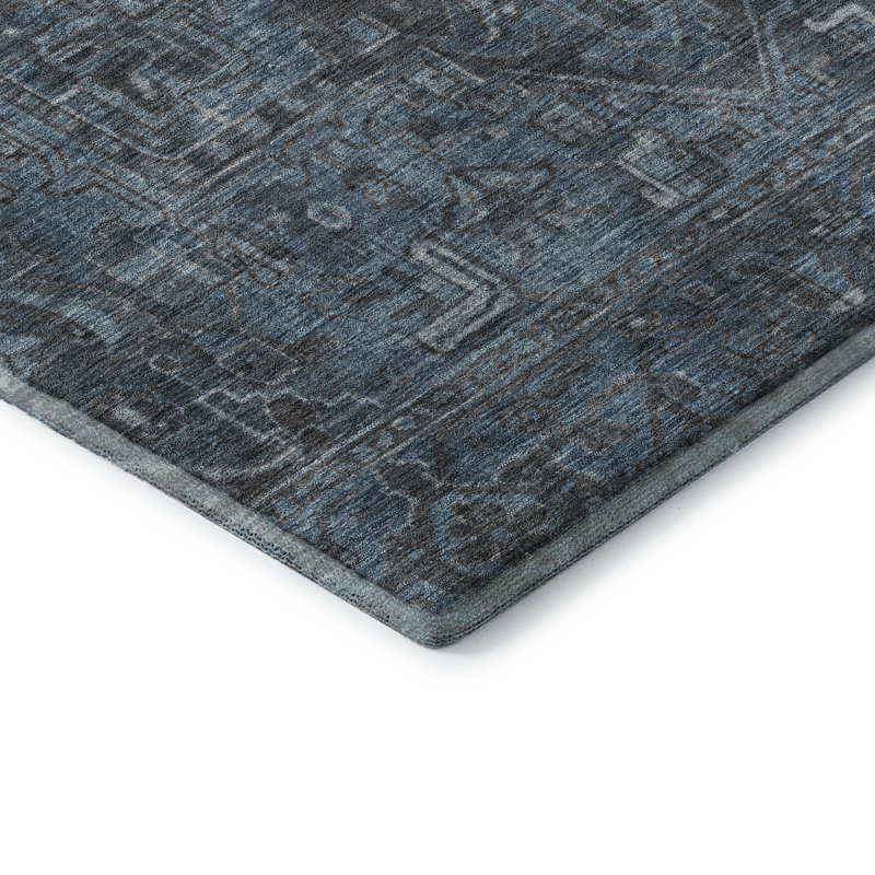 Tapis bleu marine Cerrito AMF571 lavable à la machine de qualité supérieure, Rectangle 1 pi 8 po x 2 pi 6 po