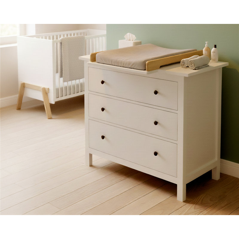 KIRA Changing Table Topper, White and Varnished Beech