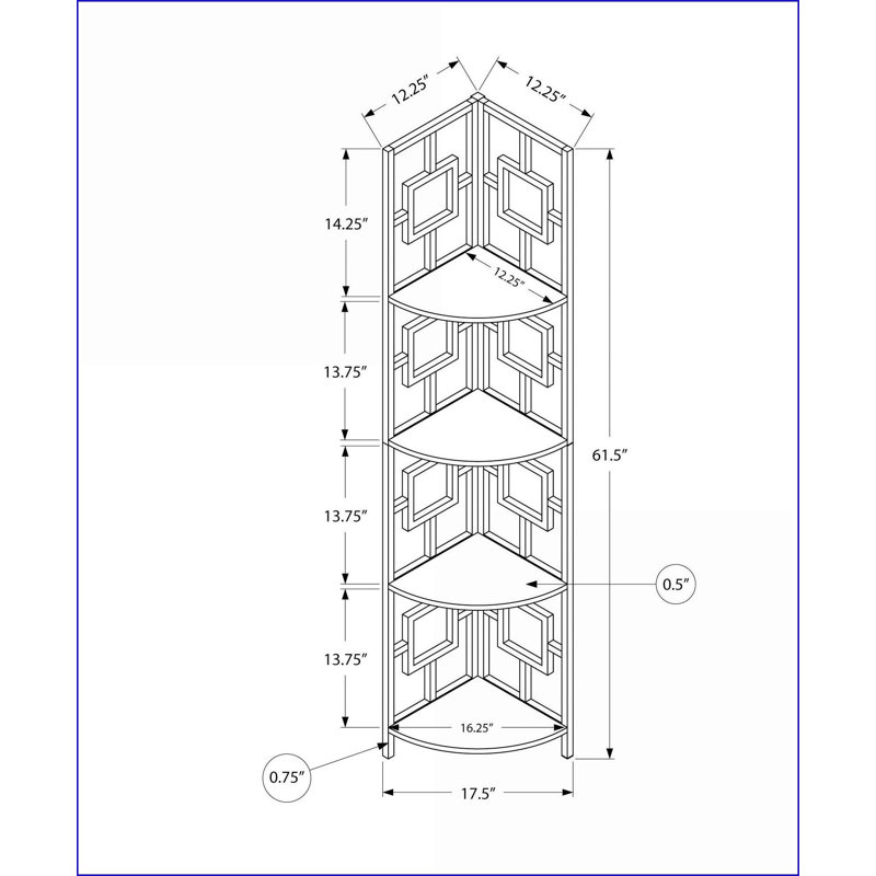 Bookshelf 4 Tier Corner Etagere Contemporary Modern for Office Bedroom 62"H | Snow White | Metal