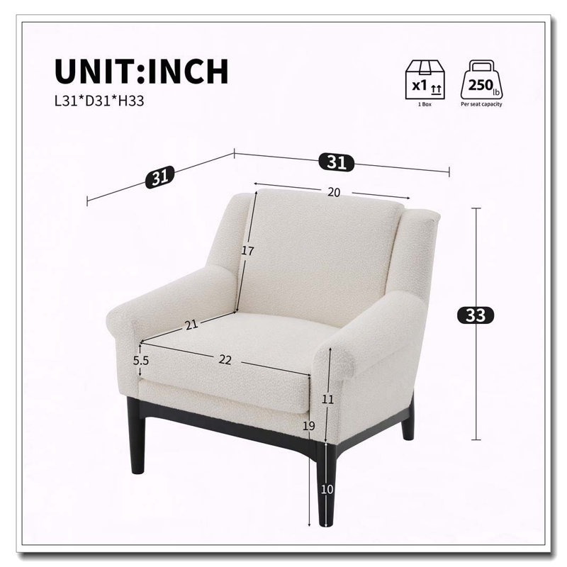 Chaise d'appoint moderne avec accoudoirs évasés, Beige