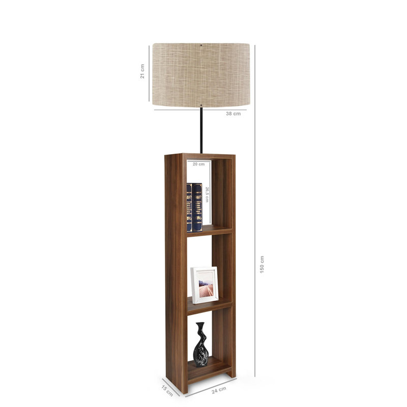 Modern Wooden Floor Lamp, Beige & Wood Finish, 59.1 in Tall | 100% PVC & MDF Construction, 8.3 x 10.4 in Base | E27 Socket, Max 40W | Stylish Scandinavian Design for Living Room, Bedroom, & Office Spaces