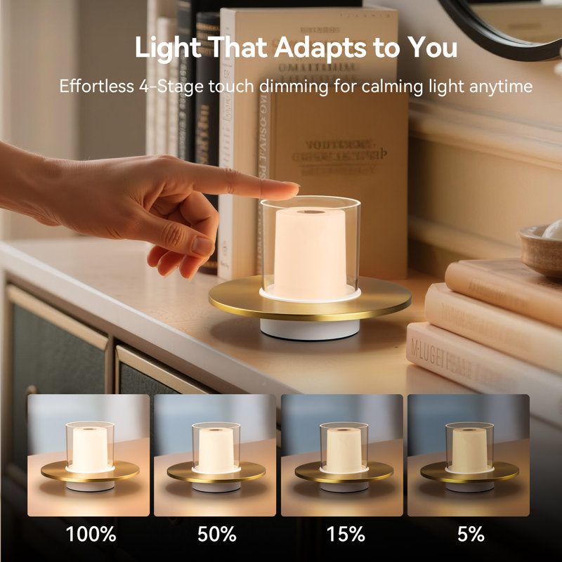 Candle 6.3"D Dimmable LED Candle Small Table Lamp with 4 Brightness Levels