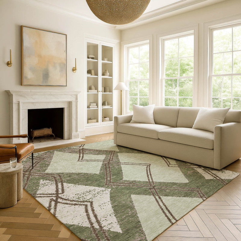 Machine Washable Indoor/Outdoor Chantille ACN2909 Geometric Rug, Celery, 10' x 14'