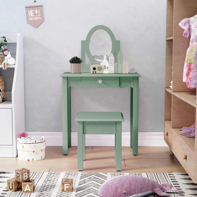 HLR Kids Vanity Makeup and Study Table, Green
