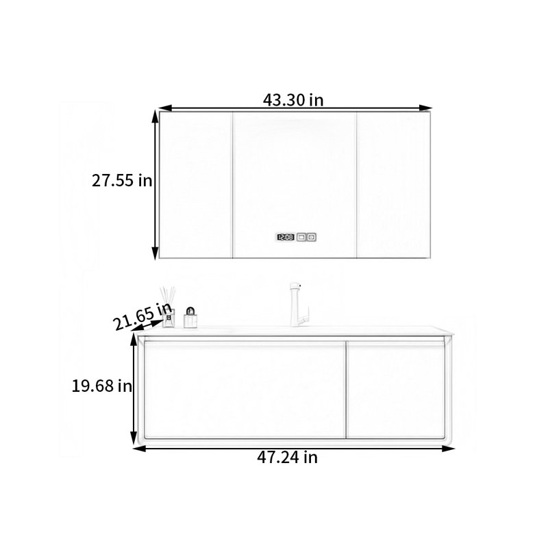 Simple cream style bathroom cabinet, 47"