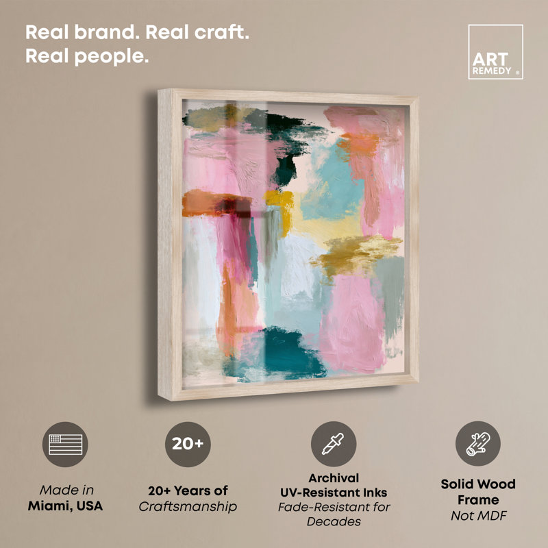 Fuchsia Dream I Shadowbox Print, art abstrait moderne par, H 20 po x l 16 po, Cadre en chêne naturel