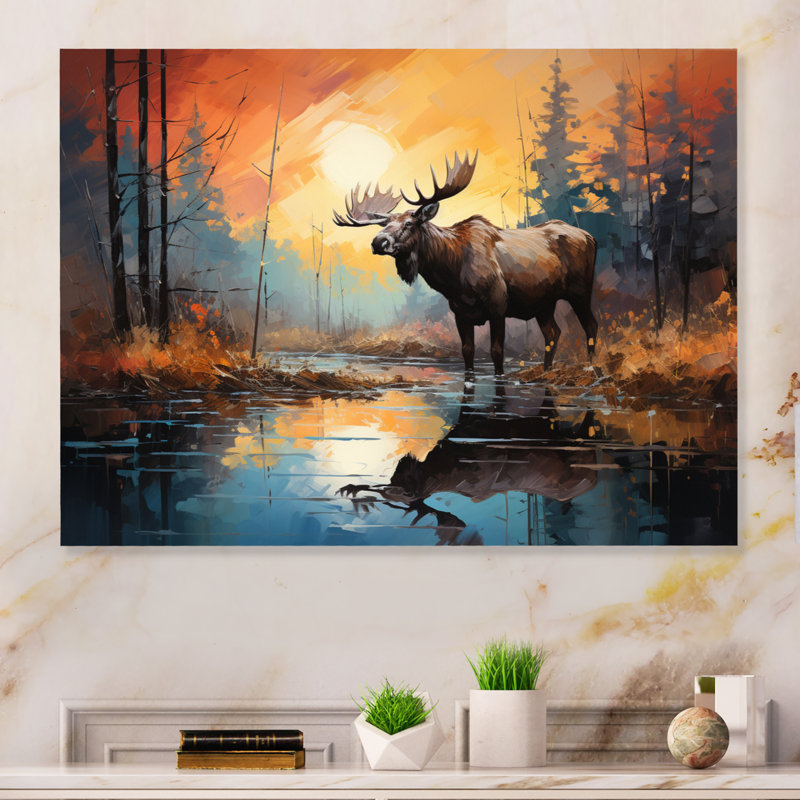 Canada majestueux orignal IV - animaux, art mural en métal, H 30 po x l 40 po x P 1 po