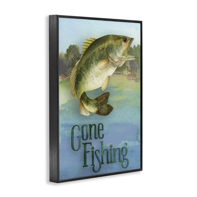 «Gone Fishing Motif», estampe numérique, conception de Holly Thomas Stein, H 24 po x l 16 po, Giclée encadrée noir minuit