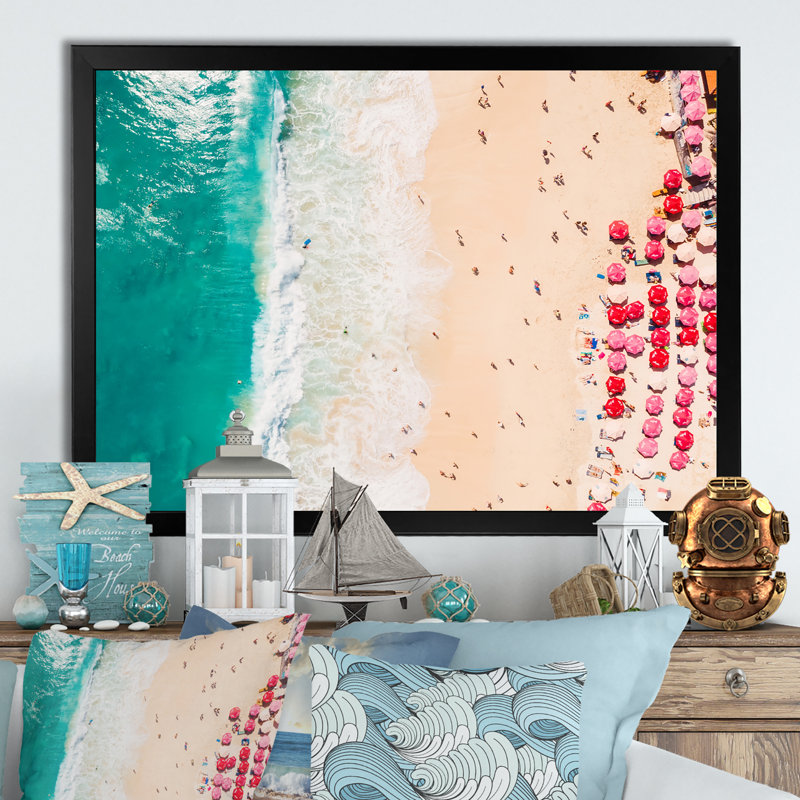 «Coastline Ocean Beach Aerian View», reproduction sur toile, Cadre d'angle fermé noir, H 8 po x l 12 po x P 1 po