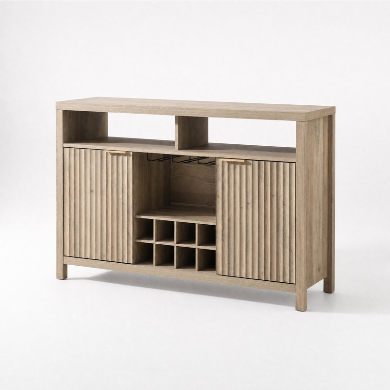 Nicolee 51" W Bar Cabinet, Sand Oak