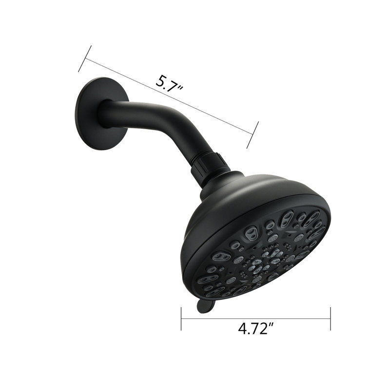 Pomme de douche haute de 4,72 po en noir mat - 6 modes réglables, colmatage, réglages de 1,8 gal / min, Noir mat