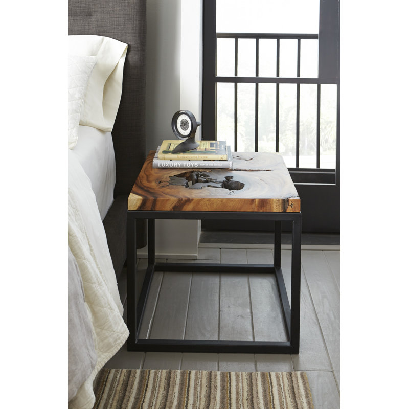 Brown Chamcha Wood and Metal Rectangular Side Table
