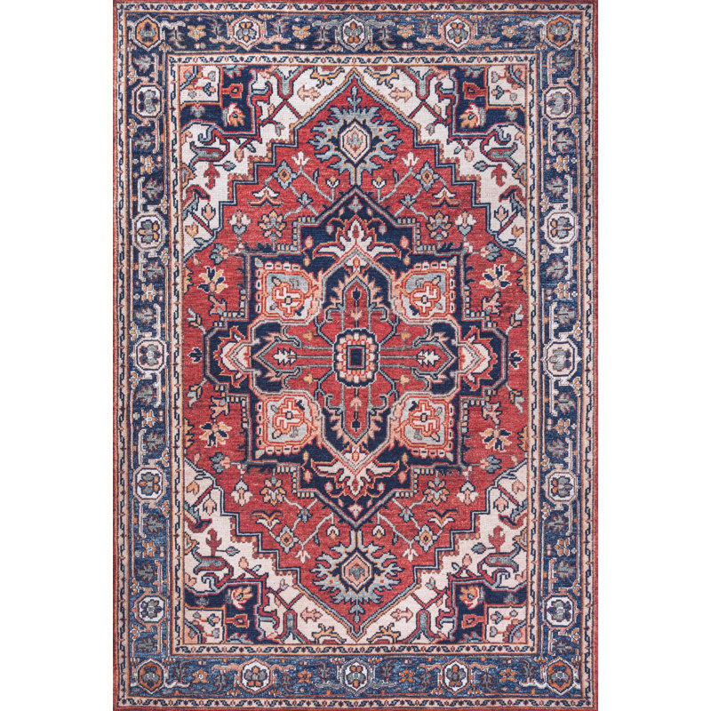 Tapis rouge / bleu marine Aailiyah Ornate, Rectangle 3 pi 11 po x 6 pi