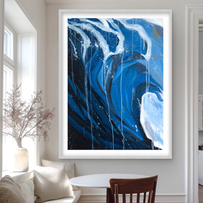 Abstract Wave in Motion - Classic Blue Coastal Framed Print
