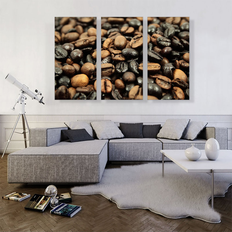 Coffee Beans Coffee Shop Decor - Ensemble de 3 reproductions de photos sur toiles tendues, H 40 po x l 60 po x P 0,75 po