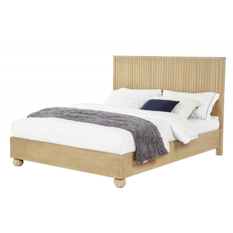 Tête de lit plateforme moderne en bois avec panneaux cannelés, Grand