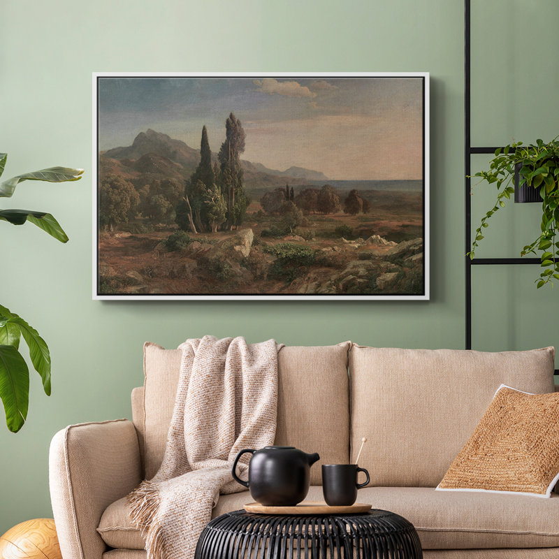 Paysage rétro - CDLVII, H 17 po x l 25 po x P 2 po, Toile encadrée flottée blanche