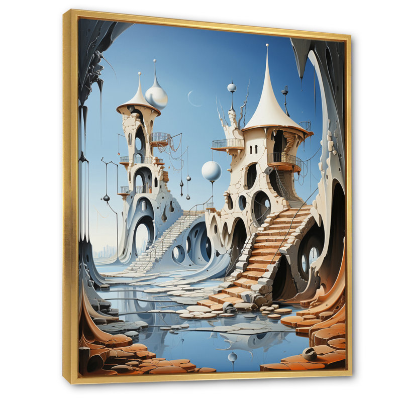 Château fantastique III sur toile, H 32 po x l 16 po x P 1 po, Cadre flottant doré