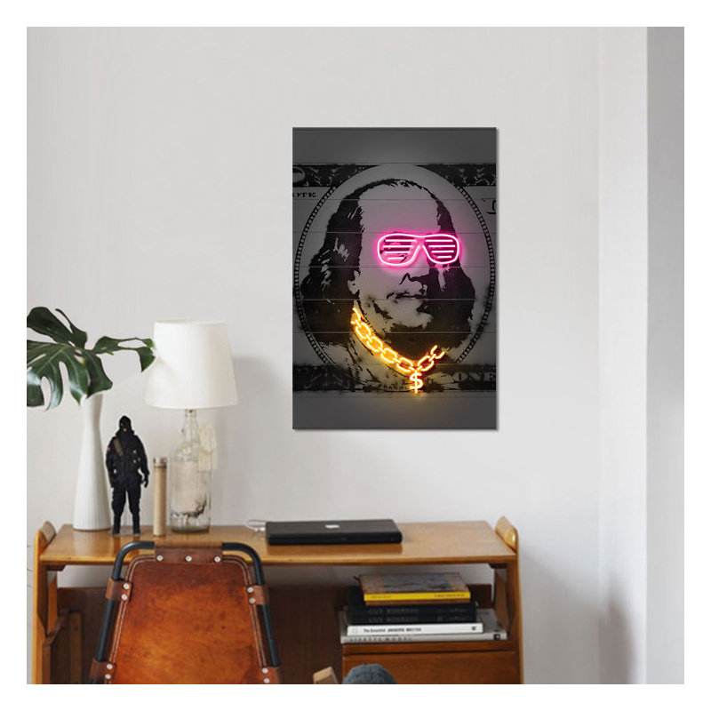 « franklin' », reproduction d’impression sur toile, H 26 po x l 18 po x P 1,5 po, Toile encadrée noire, Pas de tapis