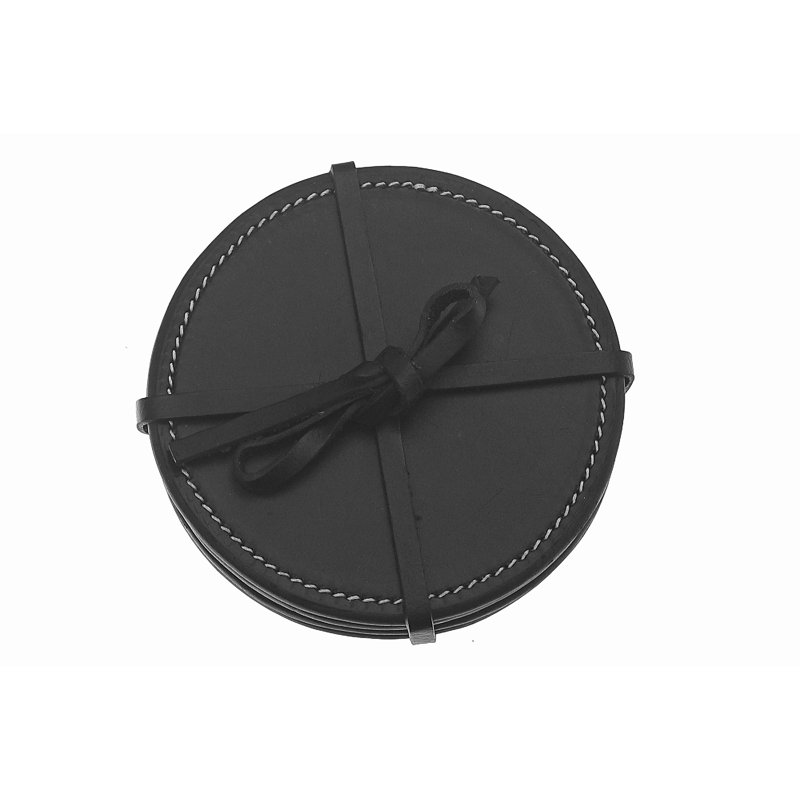 Set of 4 Round Brown Leather Coasters