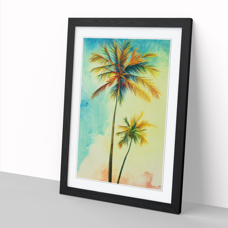 Watercolour Palm Trees 1 Piece Single Picture Frame Wall Art, 46cm H x 34cm W x 2cm D, Black