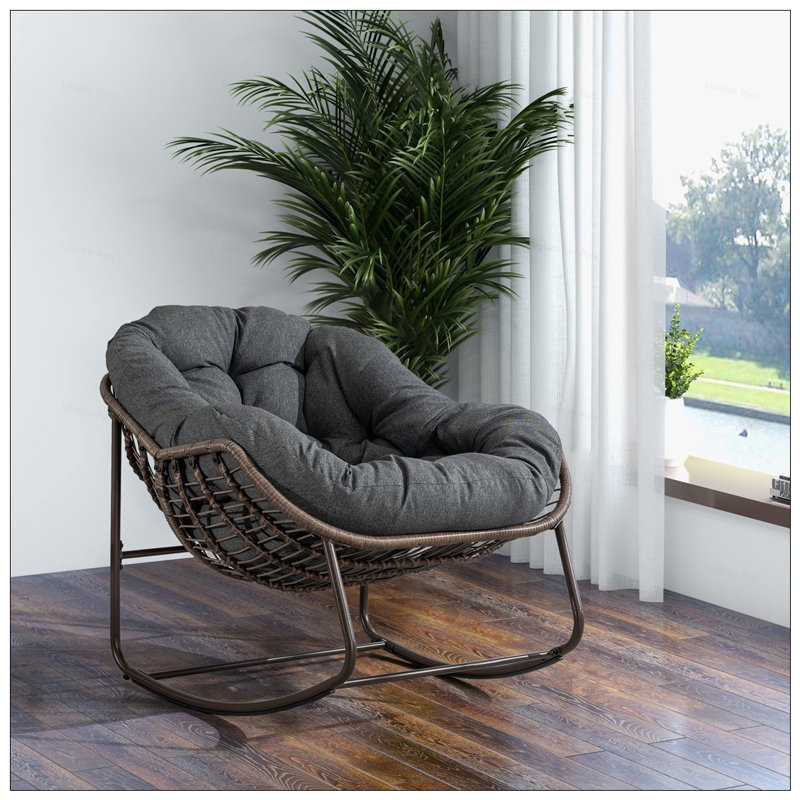 Oversized Wicker Egg Rocking Chair With Thick Cushion, Durable And Comfortable For Indoor And Outdoor Use, Dark Gray