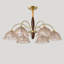 Pied de lampe vintage de style français en bois massif et fer, avec abat-jour en verre-134449673