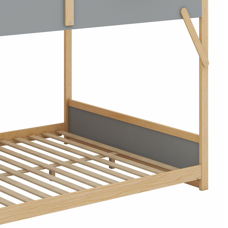 Lit superposé élégant pour enfants avec escalier pratique et lumières DEL, Full over Full, Gray